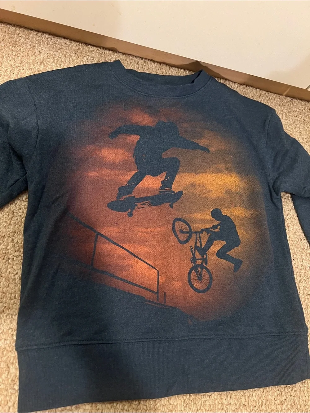 Carter's Navy Sweatshirt with Orange & Red Skate/BMX Graphic